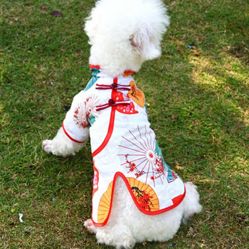 Рокля за домашни любимци Стилна катарама за диск Дрехи за домашни любимци Рокля за кучета Пролет Лято Дрехи Cheongsam Парти облекло