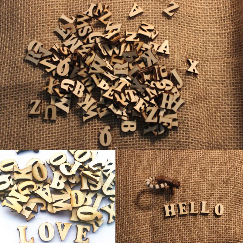 100 gab. Krāsaini burti Koka alfabēta rotājumi DIY Scrapbooking Amatniecības karšu izgatavošana mājas ballītes dzimšanas dienas dekorēšanai