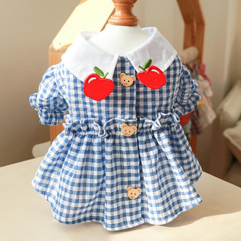 Кучешка рокля Пола за домашни любимци Дишаща карирана полиестерна яка с ябълки за пудел