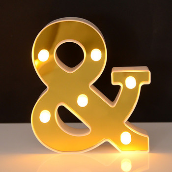 1 бр. Златно бяла буква Буква от азбука и LED светлини Светеща лампа Декорация Батерия Нощна лампа Парти Декорация на бебешка спалня