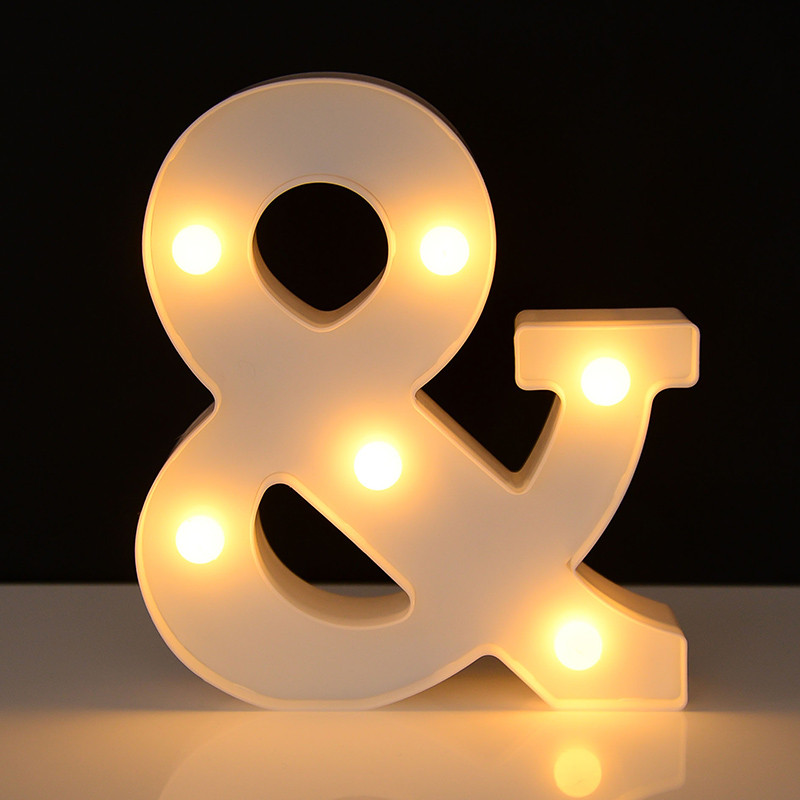 1 gab zelta balto burtu alfabēta burtu un LED gaismas Gaismas lampas dekorēšana akumulatoru nakts gaismas ballīte mazuļa guļamistabas dekorēšana