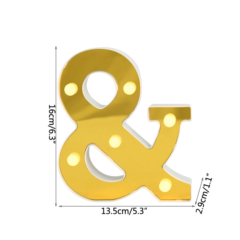 1 gab zelta balto burtu alfabēta burtu un LED gaismas Gaismas lampas dekorēšana akumulatoru nakts gaismas ballīte mazuļa guļamistabas dekorēšana