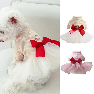 Φόρεμα για σκύλους Σκύλος Γάτα Πριγκίπισσα Φούστα από τούλι Διχτυωτό μάτι με στρογγυλή λαιμόκοψη Παπιγιόν με δύο πόδια Καθημερινά ρούχα για κατοικίδια