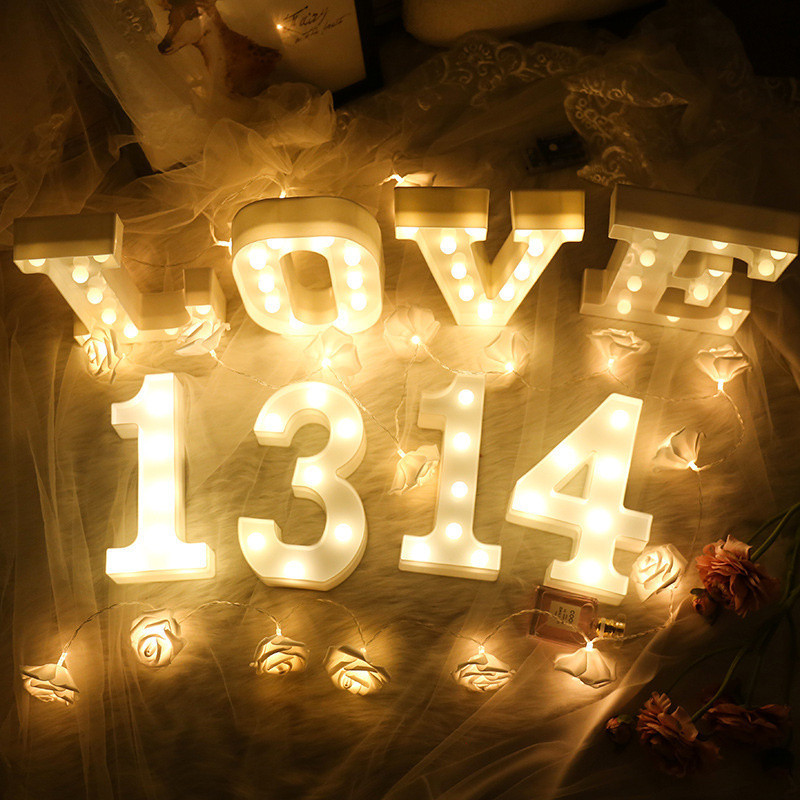 Alfabēta burtu LED gaisma gaismas ciparu gaismas kāzu dzimšanas dienas ballīte Guļamistabas mājas dekorēšana Personalizēti burti Mājas dekors