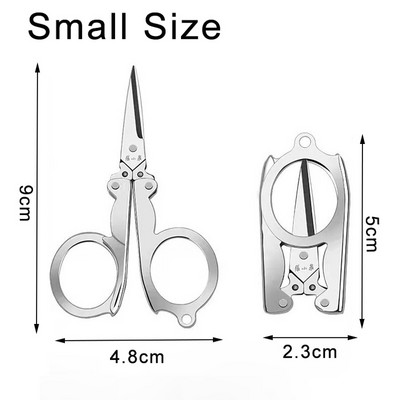 1 gab salokāmas mazas šķēres, pārnēsājamas mini ceļojumu šķēres, nerūsējošā tērauda saliekamās šķēres ar atslēgu piekariņu šūšanas saliekamās šķēres