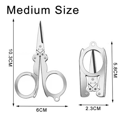 1 gab salokāmas mazas šķēres, pārnēsājamas mini ceļojumu šķēres, nerūsējošā tērauda saliekamās šķēres ar atslēgu piekariņu šūšanas saliekamās šķēres