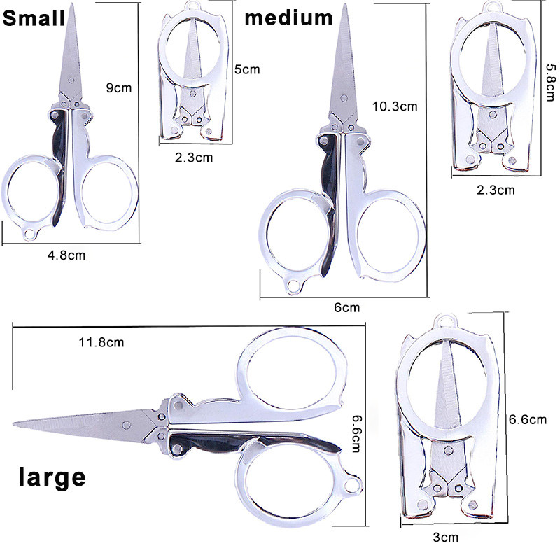 1 gab salokāmas mazas šķēres, pārnēsājamas mini ceļojumu šķēres, nerūsējošā tērauda saliekamās šķēres ar atslēgu piekariņu šūšanas saliekamās šķēres