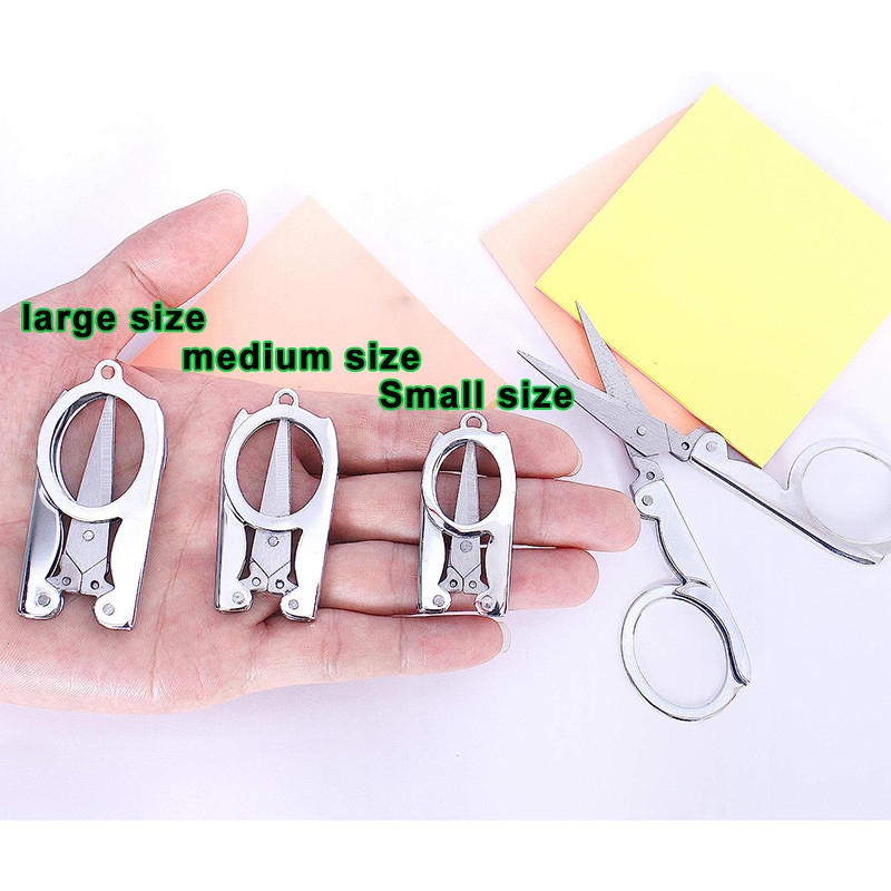 1 gab salokāmas mazas šķēres, pārnēsājamas mini ceļojumu šķēres, nerūsējošā tērauda saliekamās šķēres ar atslēgu piekariņu šūšanas saliekamās šķēres