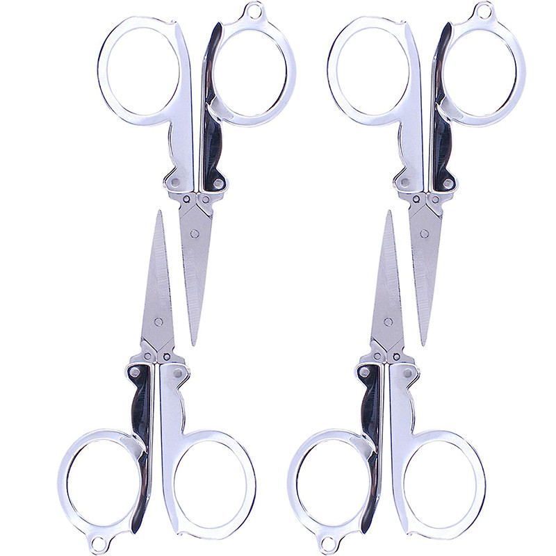 1 gab salokāmas mazas šķēres, pārnēsājamas mini ceļojumu šķēres, nerūsējošā tērauda saliekamās šķēres ar atslēgu piekariņu šūšanas saliekamās šķēres