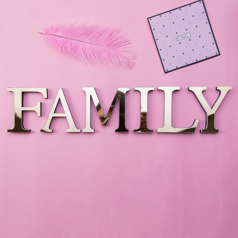 Auksiniai 3D veidrodiniai raidžių sieniniai lipdukai, skirti logotipui pavadinimas Vestuvės meilės raidės „pasidaryk pats“ abėcėlė Anglų sienų dekoro freska Namų dekoravimas