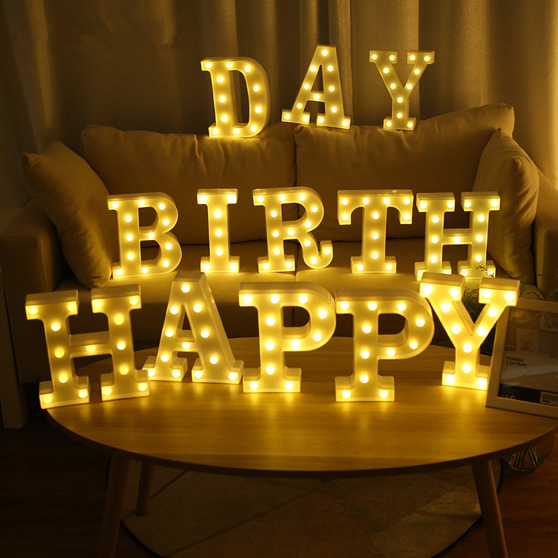 Alfabēta burtu LED gaisma Gaismas ciparu gaisma personalizēti burti Gaiši kāzu dzimšanas dienas svinības Mājas guļamistabas mājas dekorēšana