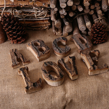 Заедно с кора от масивно дърво Ретро дървени английски букви Азбучен номер за кафене Бар Декорация на дома Винтидж Направи си писмо