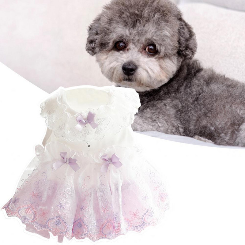 Suņu kleita ar mežģīņu malu ar augstu vidukli, tauriņa kaklasaite mājdzīvnieku veste kucēnam bez piedurknēm apģērbi mājdzīvnieku ādai