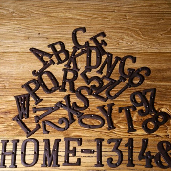 Чугунени метални цифри Букви от азбуката от A до Z, 0 до 9 знаци за персонализиране на домашен адрес Табелка с номер на вратата на къщата, монтирана на винт