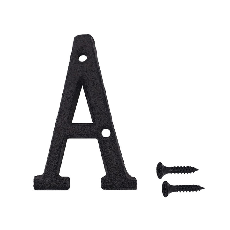 Ketaus metalo numerių abėcėlės raidės nuo A iki Z, nuo 0 iki 9 ženklai, skirti pritaikyti namų adreso namų durų numerio lentelę, tvirtinama varžtais