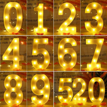 Διακοσμητικό LED Φωτιστικό Αριθμός Γράμματα Λευκό Πλαστικό Αριθμό Φωτιστικά Σημάδι Διακόσμηση γάμου Αριθμός λειτουργίας μπαταρίας
