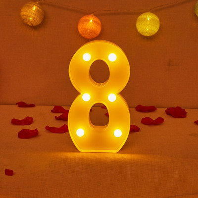 Ukrasna LED svjetleća slova s brojevima Bijela plastična nadstrešnica Svjetla s brojevima Znak Party Wedding Decor Broj na baterije
