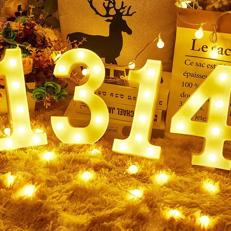 Dekoratiivsed LED-valgustid numbritähed, valged plastist telginumbrid