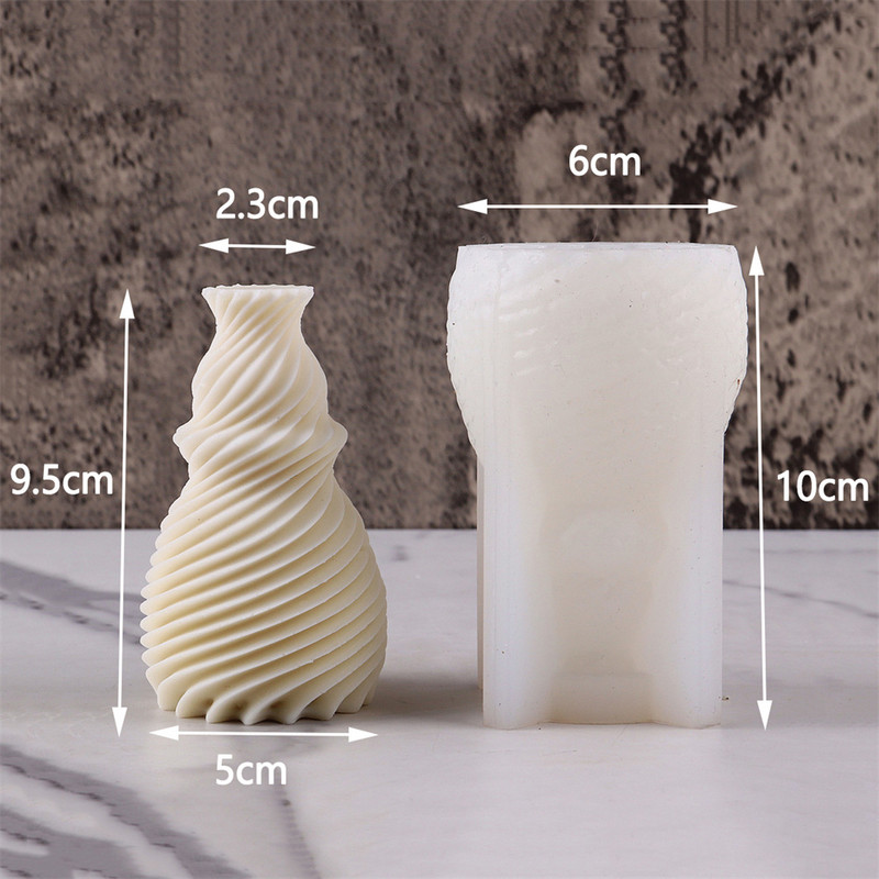 Uue disaini triibuline pöörleva vaasi kujuga silikoonist küünlavormi laine geomeetriline aroomiteraapia kipsvaigust küpsetusvorm Kodukaunistuse kingitused