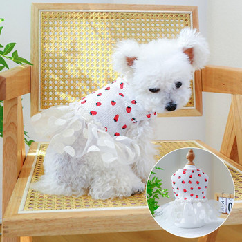 Φόρεμα Dog Cat Tulle Φόρεμα σκύλου με στρογγυλή λαιμόκοψη, αμάνικο διχτυωτό στρίφωμα με μοτίβο φράουλας Προμήθειες για κατοικίδια ζώα