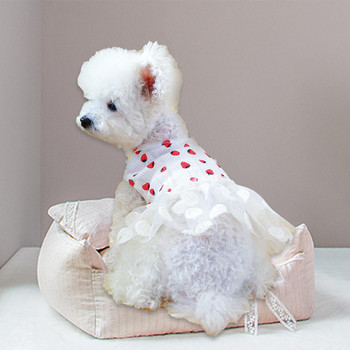 Φόρεμα Dog Cat Tulle Φόρεμα σκύλου με στρογγυλή λαιμόκοψη, αμάνικο διχτυωτό στρίφωμα με μοτίβο φράουλας Προμήθειες για κατοικίδια ζώα