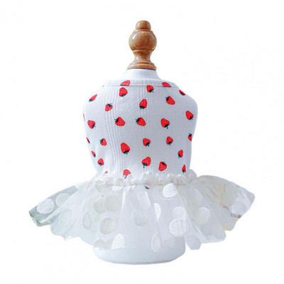 Koera kassi tüllkleit Koerakleit ümmargune kaelus, varrukateta võrkäär, maasikamustriga lemmikloomatarbed