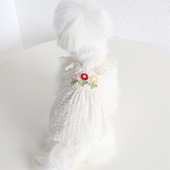 Καλοκαιρινό νέο κέντημα Λουλούδι σιφόν ιπτάμενη φούστα με μανίκια Γλυκά ρούχα για σκύλους Φούστα κατοικίδιων γατών Μόδα Πριγκίπισσα φούστα κοστούμι σκύλου