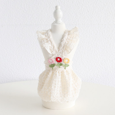 Vasaras jauns izšuvums Zieds Šifons Lidojošs piedurkņu svārki Saldi suņu apģērbi Mājdzīvnieku kaķu svārki Modes Princeses svārki Suņa kostīms