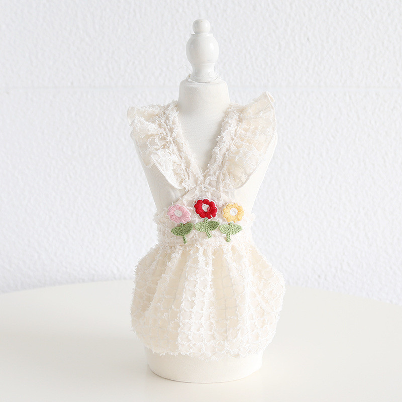 Vasaras jauns izšuvums Zieds Šifons Lidojošs piedurkņu svārki Saldi suņu apģērbi Mājdzīvnieku kaķu svārki Modes Princeses svārki Suņa kostīms