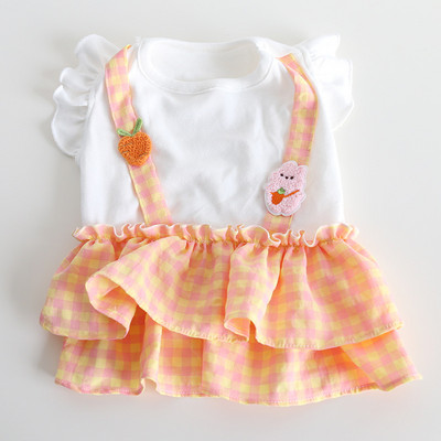 Bulldog Orange Green Colors Plaid Design Mascotas kleitas kucēnam redīsi Trušu dizaina mājdzīvnieku svārki resnu suņu apģērbiem