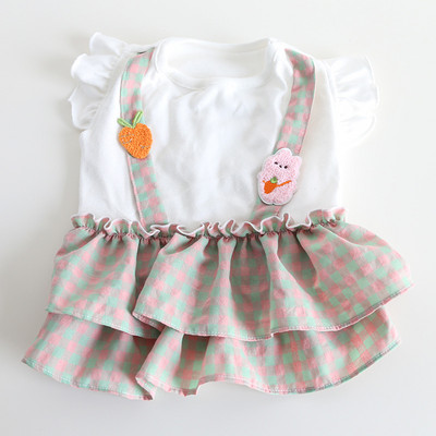 Bulldog Orange Green Colors Plaid Design Mascotas kleitas kucēnam redīsi Trušu dizaina mājdzīvnieku svārki resnu suņu apģērbiem