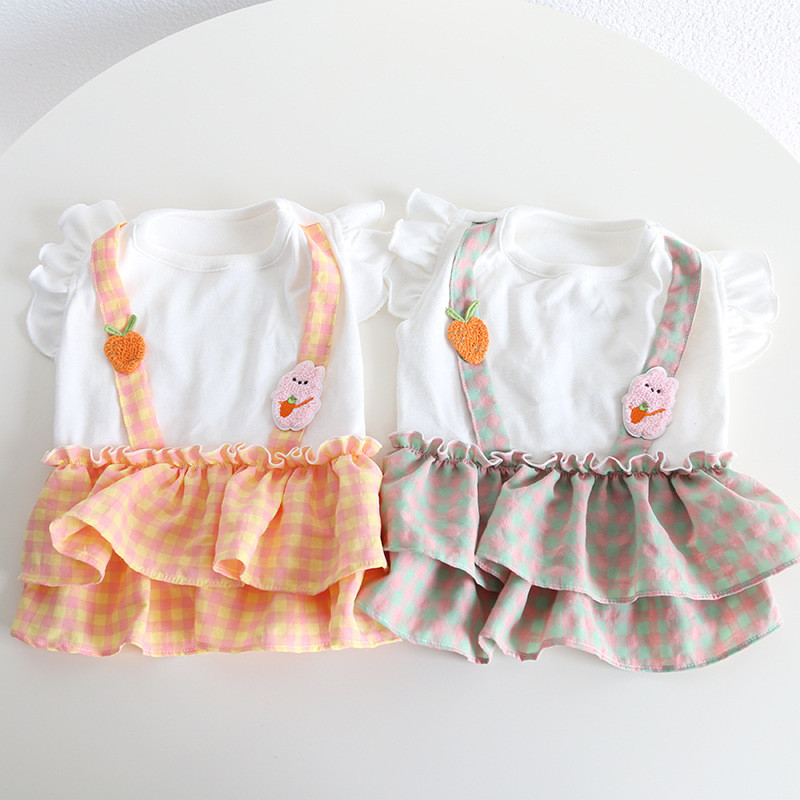 Bulldog Orange Green Colors Plaid Design Mascotas kleitas kucēnam redīsi Trušu dizaina mājdzīvnieku svārki resnu suņu apģērbiem