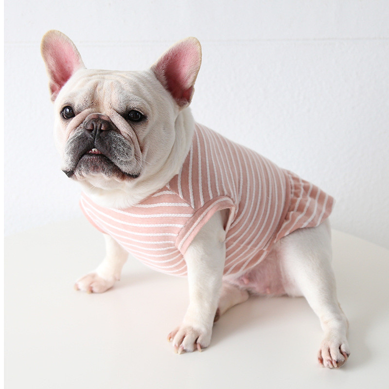 Xs-xxl Izmērs Rozā Pelēkas Krāsas Svītrainas Apdrukas Pavasara un Rudens Suņu Apģērbs Mīksts Materiāls Kokvilna Mājdzīvnieku Apģērbi Dizaineru Suņu Apģērbi