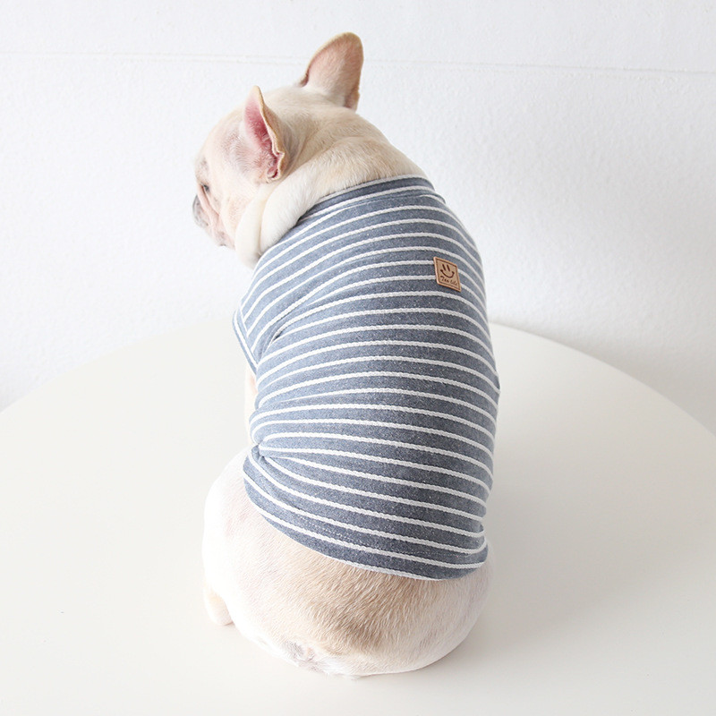 Xs-xxl Izmērs Rozā Pelēkas Krāsas Svītrainas Apdrukas Pavasara un Rudens Suņu Apģērbs Mīksts Materiāls Kokvilna Mājdzīvnieku Apģērbi Dizaineru Suņu Apģērbi