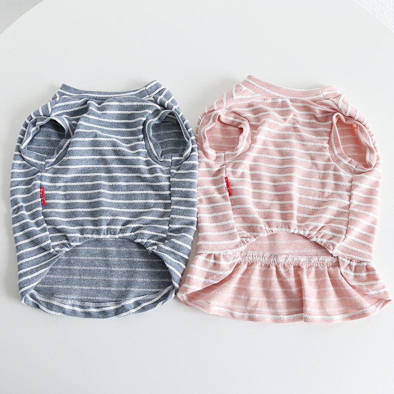 Xs-xxl Izmērs Rozā Pelēkas Krāsas Svītrainas Apdrukas Pavasara un Rudens Suņu Apģērbs Mīksts Materiāls Kokvilna Mājdzīvnieku Apģērbi Dizaineru Suņu Apģērbi