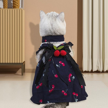 Καλοκαιρινό φόρεμα 1 σετ Φούστα για κατοικίδια Γούνινη διακόσμηση με μπαλάκι με παπιγιόν κερασιό τύπωμα κατοικίδιο σκύλο γάτας με γραβάτα προμήθειες για κατοικίδια