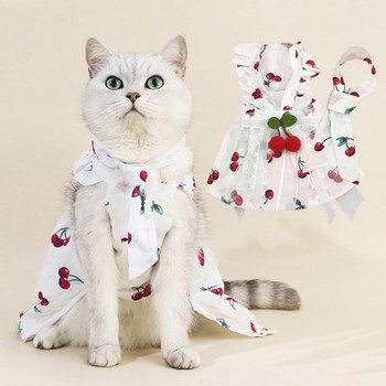 Καλοκαιρινό φόρεμα 1 σετ Φούστα για κατοικίδια Γούνινη διακόσμηση με μπαλάκι με παπιγιόν κερασιό τύπωμα κατοικίδιο σκύλο γάτας με γραβάτα προμήθειες για κατοικίδια