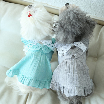 Ρούχα για σκύλους Μπλε γκρι χρώματα Δροσερά καλοκαιρινά φορέματα σκυλιών για το 2023 Η πιο πρόσφατη κούφια δαντέλα γιακάς Vintage φούστα για ρούχα για κατοικίδια σκύλους