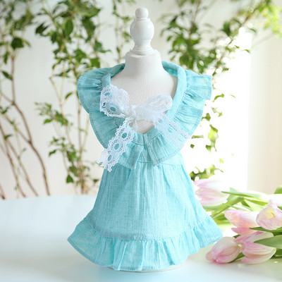 Îmbrăcăminte pentru câini Culori gri albastru Rochii de vară pentru câini pentru 2023 Cele mai noi fuste de epocă cu guler din dantelă pentru câini haine pentru animale de companie