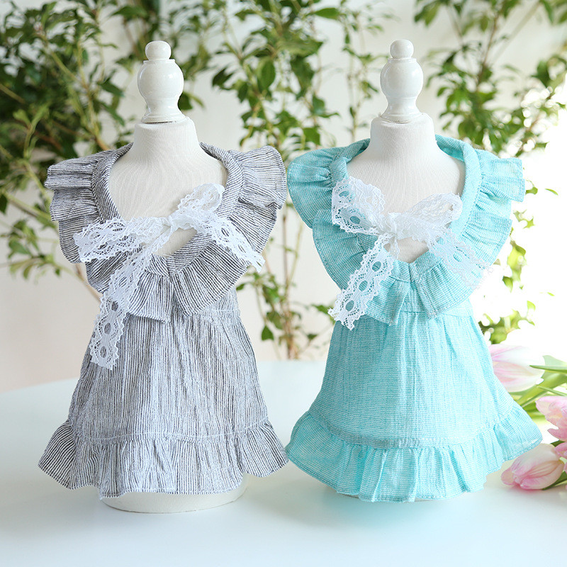 Îmbrăcăminte pentru câini Culori gri albastru Rochii de vară pentru câini pentru 2023 Cele mai noi fuste de epocă cu guler din dantelă pentru câini haine pentru animale de companie