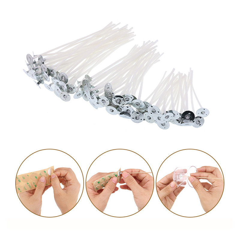 120 tk vahatatud puuvillane küünlataht koos alusega Originaalne suitsuvaba küünlataht DIY küünla silikoonvormi küünalde valmistamise tarvikute jaoks