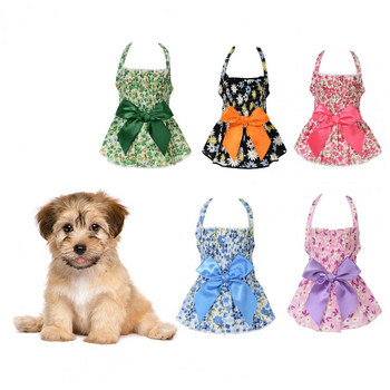 Pet Halter Dress Bowknot Princess Dress Pet Costume Удобен, мек, привличащ вниманието памучен принт на цветя Домашно куче