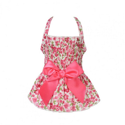 Lemmikloomade päitsetega kleit vibusõlme printsesskleit lemmiklooma kostüüm Mugav pehme pilkupüüdev puuvillane lilletrükk lemmikloomakoer