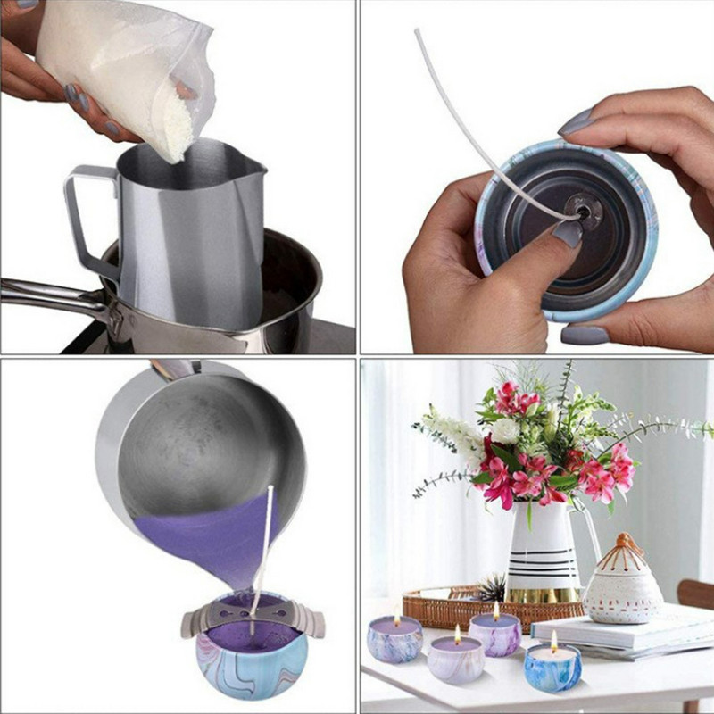 Vaškuotų medvilninių žvakių dagčių rinkinys Originalus bedūmių iš anksto vaškuotų žvakių dagčių rinkinys Sojų vaško šerdis su stovo įrankio žvakėmis gaminimo reikmenimis