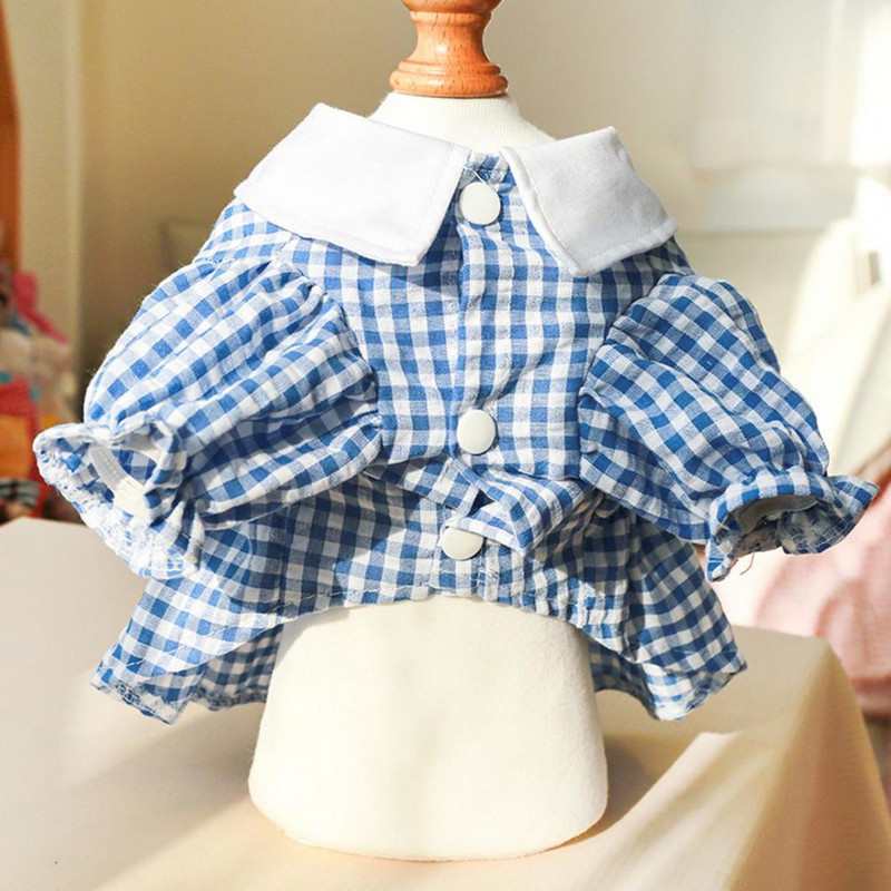 Prašmatni šunų suknelė Mėlyna šuniuko suknelė Neplyštanti, švelniai liesti obuolių apykaklės sijonas augintiniui