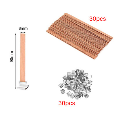 30/50 tk puidust küünlataha komplekt klambrialusega suitsuvabade küünlatahtidega isetegemise parafiiniküünlapurgi jaoks küünlate valmistamise tarvikud