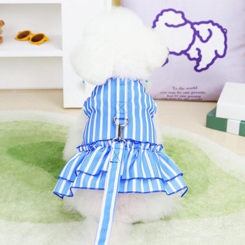 Πριγκίπισσα Φόρεμα 1 Σετ Φόρεμα κατοικίδιων με στρογγυλή λαιμόκοψη Μαλακό Pet Pet Puppy Dog ριγέ τύπωμα με σχοινί πρόσφυσης Προμήθειες για κατοικίδια