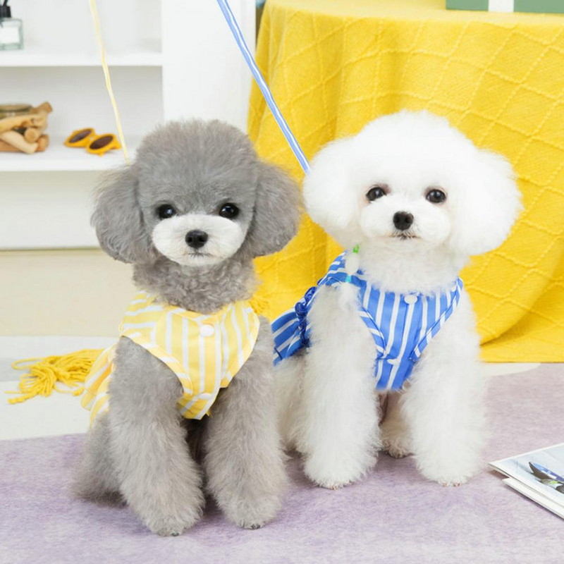 Πριγκίπισσα Φόρεμα 1 Σετ Φόρεμα κατοικίδιων με στρογγυλή λαιμόκοψη Μαλακό Pet Pet Puppy Dog ριγέ τύπωμα με σχοινί πρόσφυσης Προμήθειες για κατοικίδια