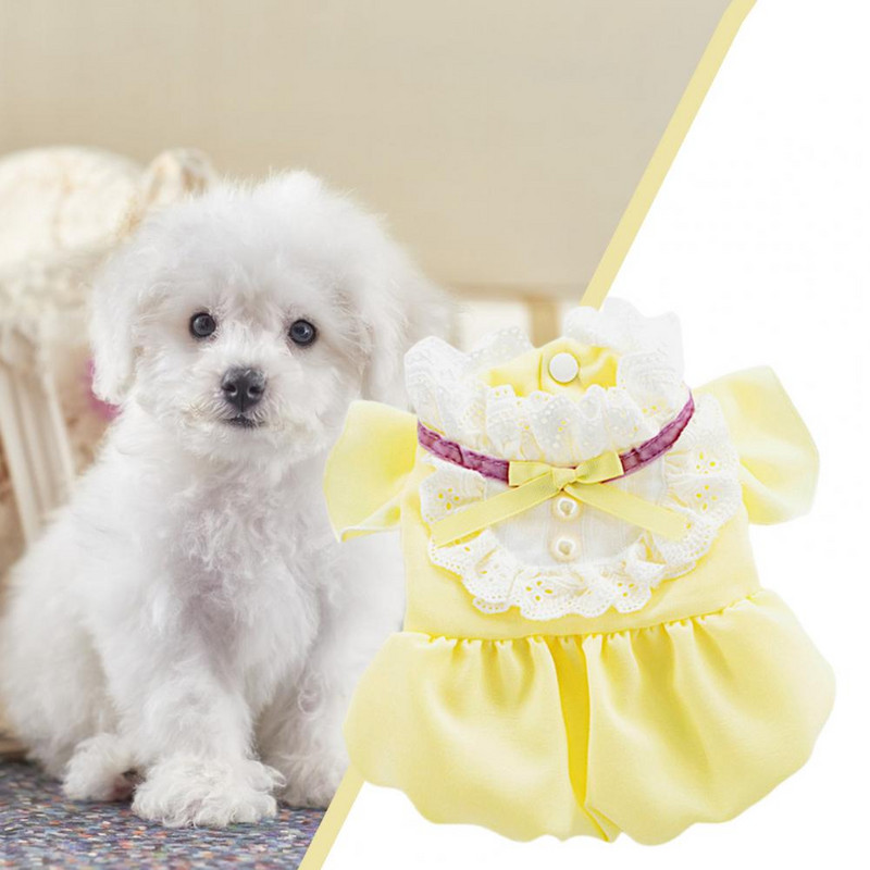 Rochie pentru animale de companie Rochie de servitoare Haine Guler din dantelă Decor perle false Bumbac atrăgător de vară Articole pentru animale de companie pentru câini