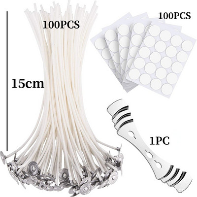 2,6-20cm 50/100 TK puuvillane küünlatahtide komplekt Suitsuvaba vaha Puhas puuvillasüdamik DIY küünla valmistamise eelvahatatud taht küünlatarvikute tööriist